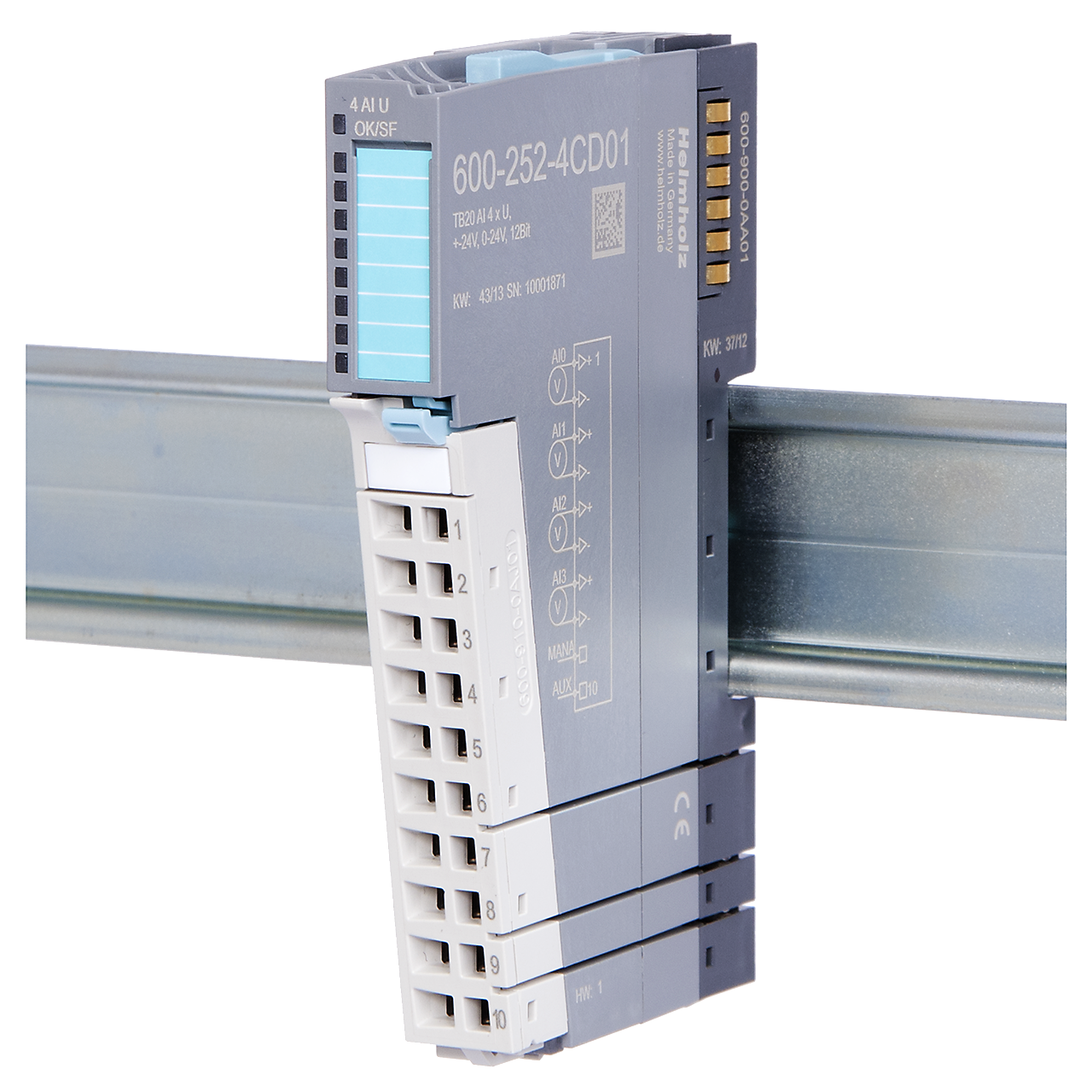 Helmholz TB20, Modulo Entradas Analogas - AI 4x U, +-24 V, 0-24 V, 12 Bit 600-252-4CD01