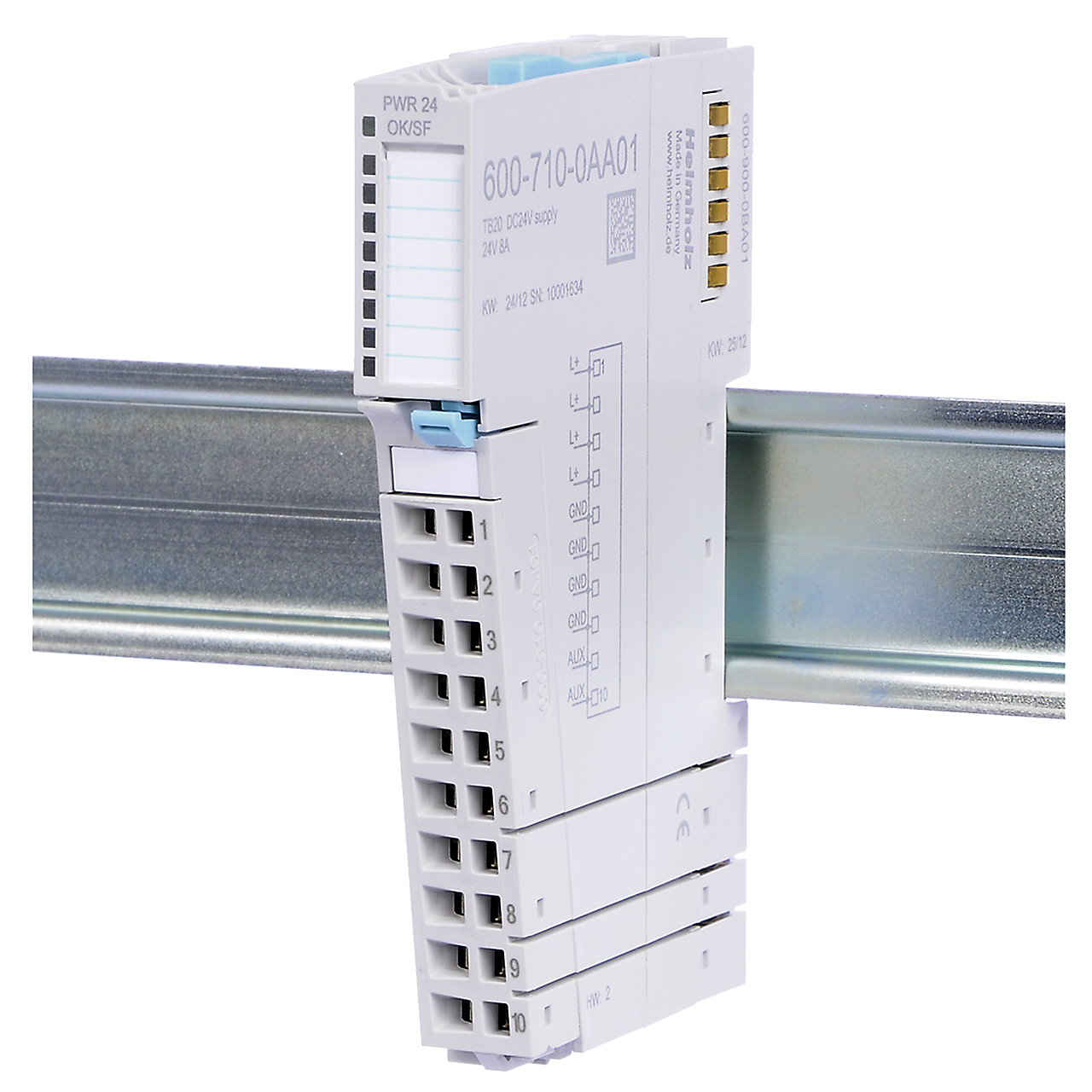 Helmholz TB20, Modulo de Poder y aislamiento 24 VDC, 8 A 600-710-0AA01