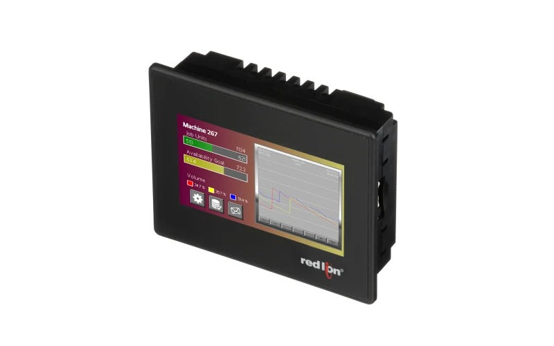 HMI Panorámico de 4.3" con 3 Seriales, 1 Ethernet, 1 USB Host, Dispositivo USB, Servidor Web y Registro de Datos