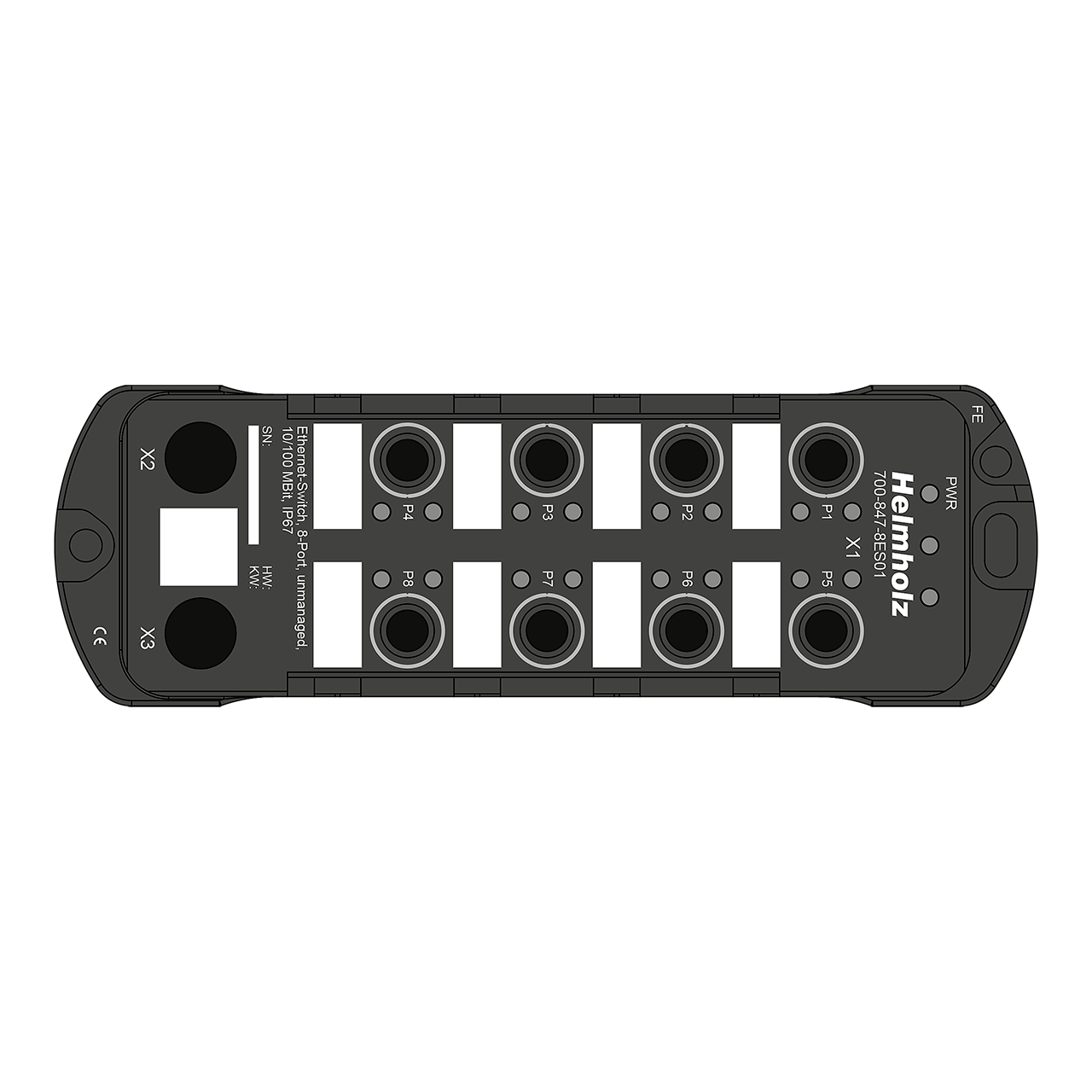 Helmholz Ethernet-Switch 8 puertos, no administrado, 10/100MBit, IP67 700-847-8ES01