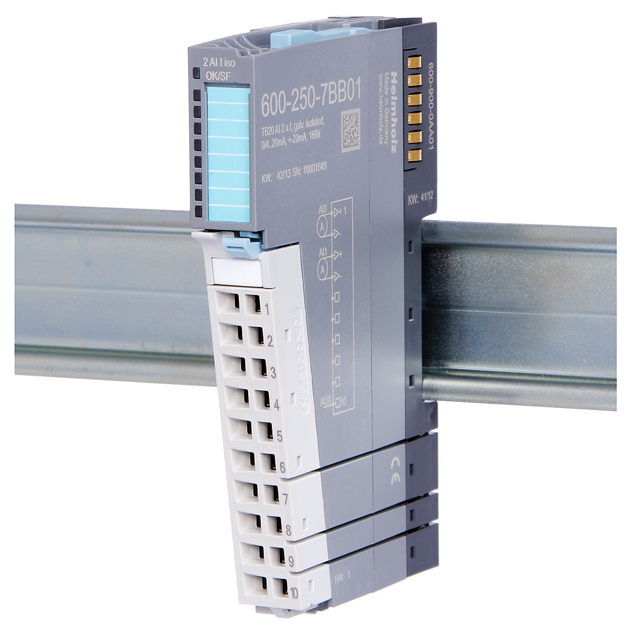 Helmholz TB20, Modulo Entradas Analogas - AI 2x I, 0/4-20mA, +-20mA, Iso., 16 Bit 600-250-7BB01