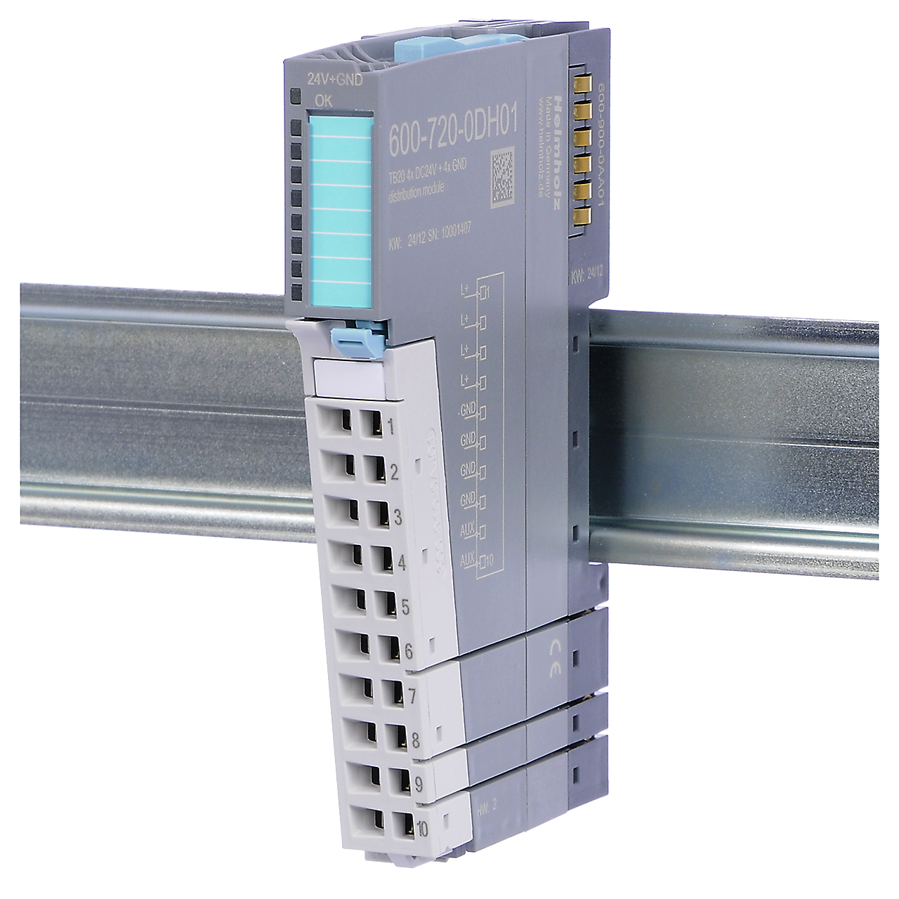 Helmholz TB20, Distribuidor de Voltaje 4x DC 24 V + 4x GND 600-720-0DH01