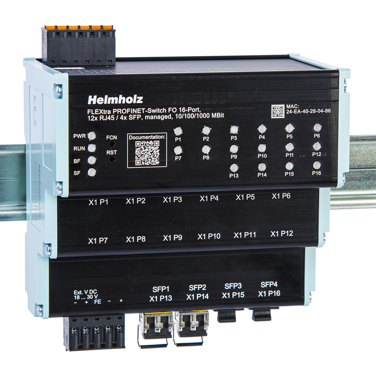 Helmholz FLEXtra PROFINET-Switch FO 10 puertos 8x RJ45 / 2x SFP/SFP+, administable, 10/100/1000 MBit, montaje en riel DIN 700-856-8FO21