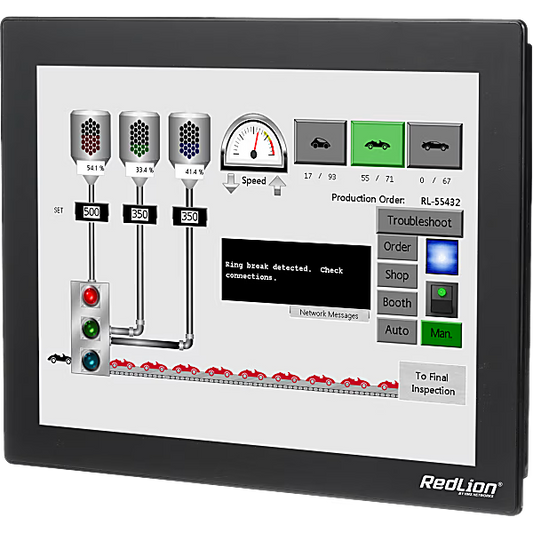 HMI de 15" con 4 Seriales, 2 Ethernet, 2 USB Host, Dispositivo USB, Servidor Web y Registro de Datos, Sin Logotipo